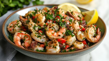 Delicious Grilled Seafood Platter with Lemon and Parsley