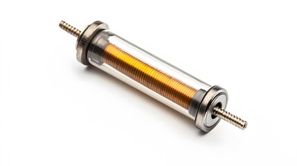 16. A precision engineered electrical resistor with clean lines and metal detailing, isolated on white