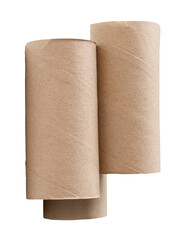 Top view of tissue paper cores or toilet paper tubes in stack isolated on white background with clipping path