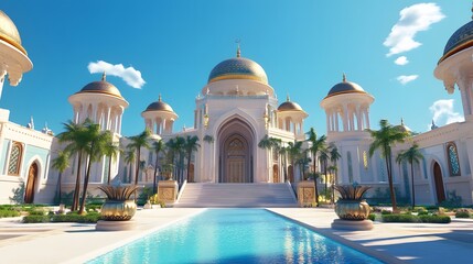Naklejka premium Beautiful and magnificent 3D cartoon palace, generative AI