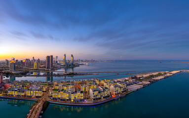 Lusail, Qatar - December 20, 2024: Lusail Marina Park. Lusail Skyline view after sunset	
