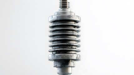 32. A large high-voltage electrical insulator, with sharp focus on its material texture, against a white backdrop
