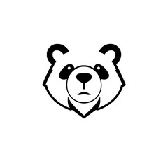 Adorable Panda Bear Cartoon: Minimalist Black and White Vector Illustration
