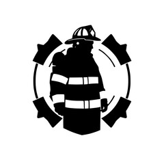 Firefighter Silhouette: A Symbol of Courage and Rescue.  A powerful black and white vector graphic depicting a firefighter in action, representing bravery, service, and community protection.