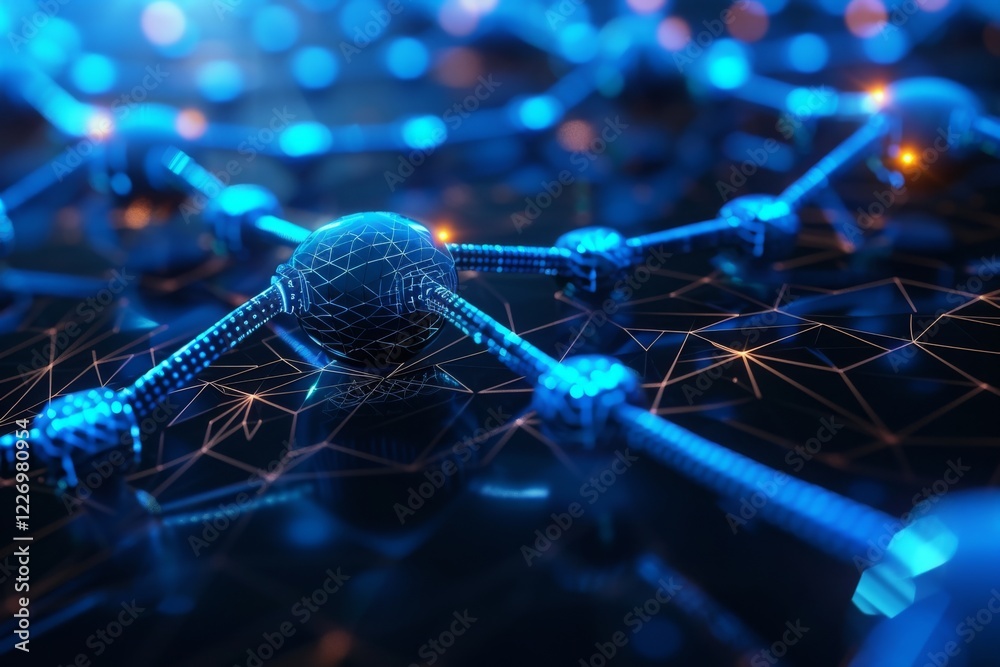 Poster closeup view of an interconnected blockchain network showcasing digital transactions and connections