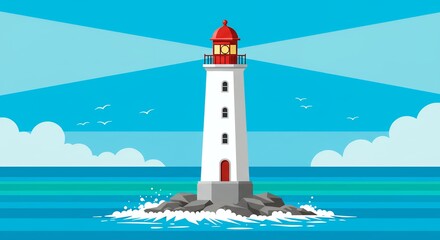 Coastal Lighthouse Shining Bright on Ocean Waves