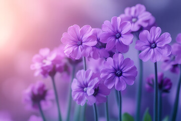 Naklejka premium Delicate Purple Flowers Blooming Softly In Sunlight