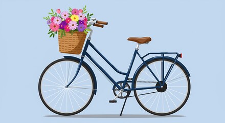 Blue Bicycle with Flower Basket Springtime Ride