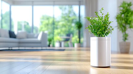 High-tech air purifier enhancing indoor wellness modern living room digital render clean environment close-up view healthy lifestyle concept