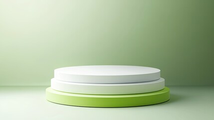 A sleek podium with alternating white and light green layers, ideal for product highlights. picture