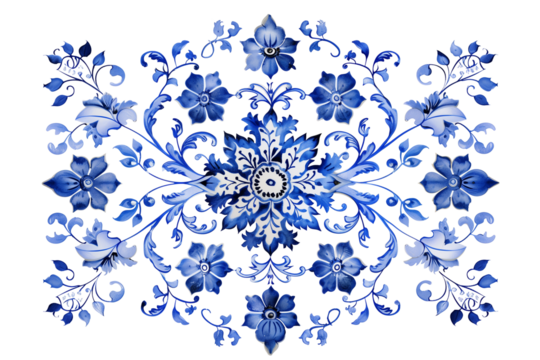 Beautiful Blue and White Azulejo Ceramic Tile Design Featuring Intricate Floral Patterns Suitable for Decor and Artistic Projects