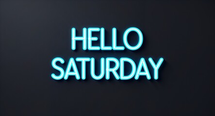 Fototapeta premium hello Saturday word lettering with neon blue glow on plain black dark background