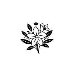 Elegant Monochrome Floral Bouquet: Simple Black and White Flower Illustration - Botanical Line Art Design