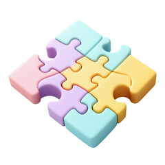 Fototapeta premium Colorful puzzle pieces arranged playfully on a transparent background, showcasing creativity and fun