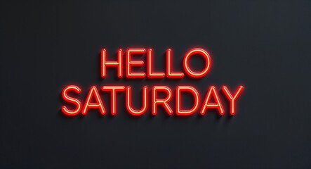 hello Saturday word lettering with neon red glow on plain black dark background