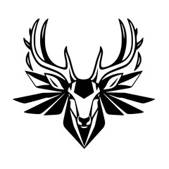 Geometric Deer Head with Wings: Abstract Animal Logo Design. Black and white vector illustration, perfect for branding and graphic projects.