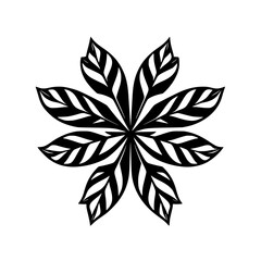 Striking Black and White Floral Mandala: Elegant Botanical Leaf Pattern, Nature-Inspired Symmetrical Design