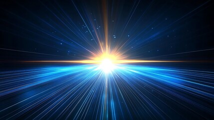 Fototapeta premium Bright Light Radiates Across Dark Expanse of Blue Lines