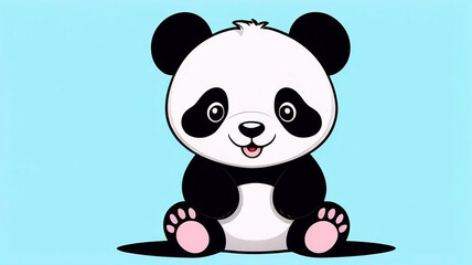 Naklejka premium 2d style panda on blue background, cute bear, funny animal