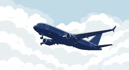 Fototapeta premium Airplane Flying Above Clouds Scenic View Travel Illustration