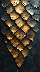 Decorative golden scales texture on dark background creating an artistic and elegant appearance
