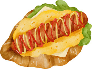 watercolor sausage croissant