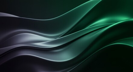 Abstract Green and Black Fluid Waves Digital Art