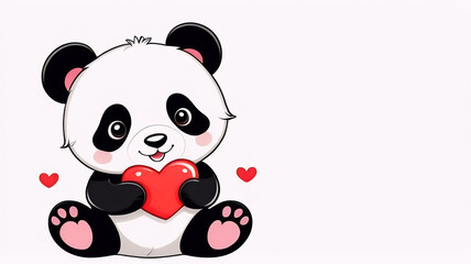 Naklejka premium Cute cartoon Panda holding a heart, cute bear, funny animal