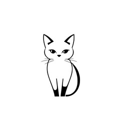 Adorable White Cat with Black Tail and Paws: Minimalist Pet Illustration