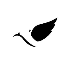 Elegant Black Bird Silhouette: A Minimalist Vector Graphic of a Bird in Flight, Symbolizing Freedom, Peace, and Hope.