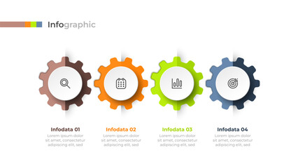Business process optimization infographic. Vector layout design elements with gears and marketing icons. Can be used for presentation with 4 options.