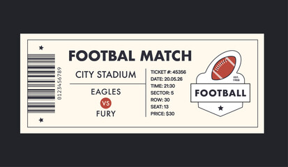 Football torn-off ticket template. Vector illustration of entrance ticket for bowling day. Modern linear badge design with ball. Editable stroke.
