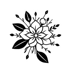 Elegant Monochrome Floral Bouquet: Black and White Botanical Illustration, Vintage Flower Design, Simple Nature Artwork, Decorative Plant Graphic