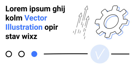 Obraz premium Gear symbol, three ascending arrows, checkmark inside a blue circle, multiple circular elements, and placeholder text. Ideal for business concepts, technology, progress, service delivery mechanical