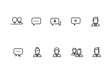 
Communication Icon Set: TV, Employee, Journalist Laptop Symbols