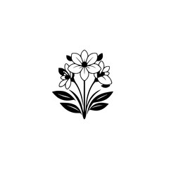 Elegant Black and White Floral Design: Simple Botanical Illustration of Flowers and Leaves - Minimalist Nature Art