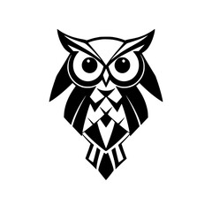 Geometric Owl: Abstract Black and White Bird Design. Perfect for logo, print, or web design.  A minimalist and stylized wildlife illustration.