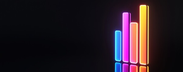 Obraz premium Neon business growth chart. Colorful neon bars on a dark background create a vibrant visual effect.
