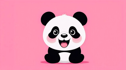 Funny panda in pink background, cute bear, funny animal