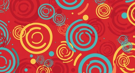 Fototapeta premium Abstract Red Yellow Teal Circle Pattern Background Image