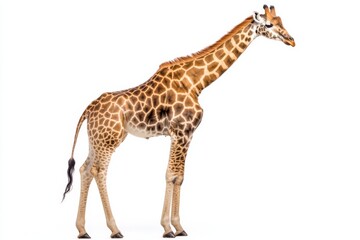 Fototapeta premium Giraffe standing against white background.