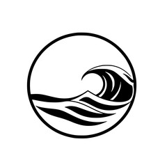 Ocean Wave Circle: Abstract Nature Icon, Minimalist Black and White Vector Graphic Design
