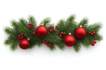 Festive red ornaments and greenery create a cheerful decoration for the holiday season