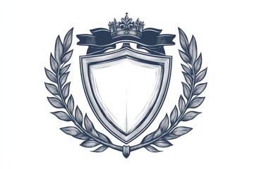 Elegant vintage crest design featuring a shield, crown, and laurel leaves, perfect for a royal emblem or logo