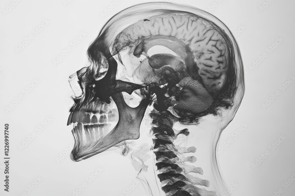 Aufkleber detailed view of human skull and brain structure through x-ray imaging in a clinical setting