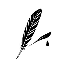 Obraz premium Black Quill Feather Ink Drop: Elegant Calligraphy Pen Vector Illustration. Perfect for vintage, artistic designs, and writing projects.