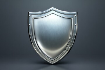 Metallic shield displayed on a dark background highlighting its smooth surface and protective design