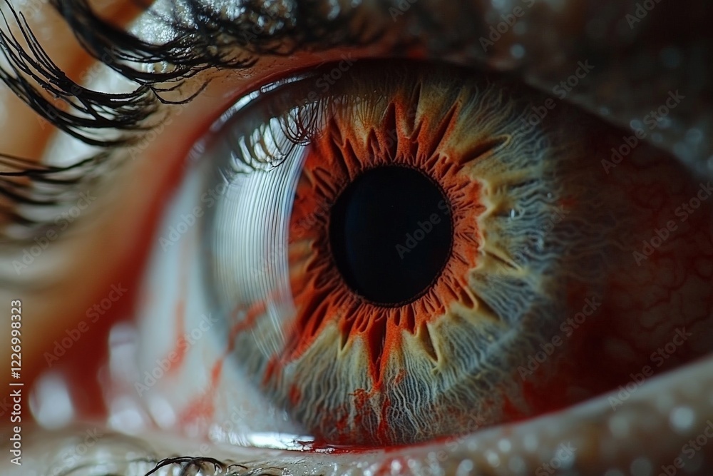 Poster Intricate close-up of a human eye showcasing vibrant colors and unique patterns in the iris