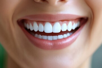 Obraz premium Bright smile highlights dental health and confidence in a close-up portrait of a woman with healthy teeth and lips