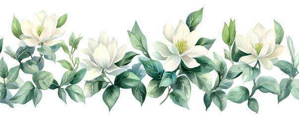 Obraz premium White Magnolia Floral Border, Wedding Design